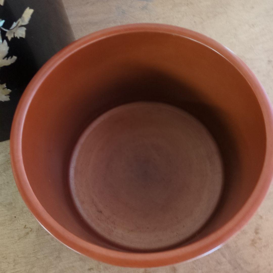 骨董 火鉢 螺鈿 花模様 木製 漆器 内側銅器 花入 鉢カバー 貝細工