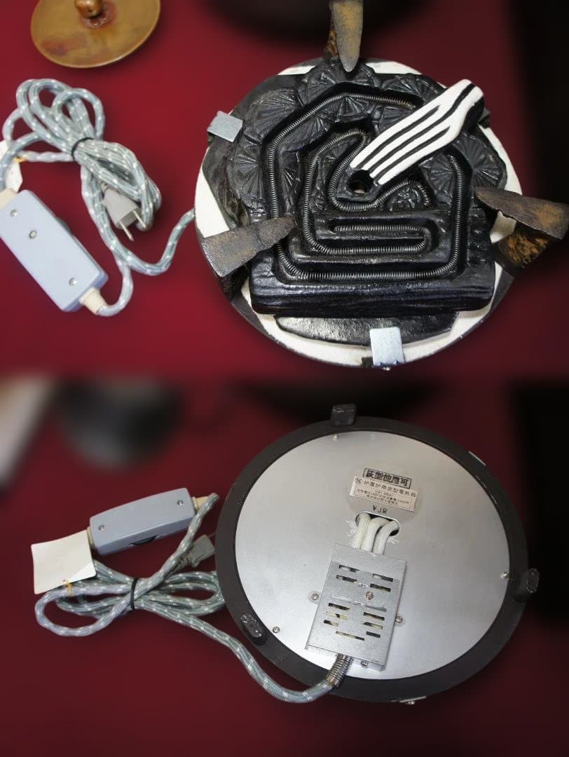 ☆特選本桐置炉 国宝経典 桐地紋真形釜 唐銅蓋 置炉用600W 電熱器 送料込み