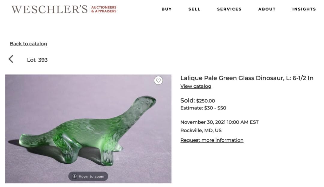 LALIQUE 緑色ガラス 恐竜型オブジェ