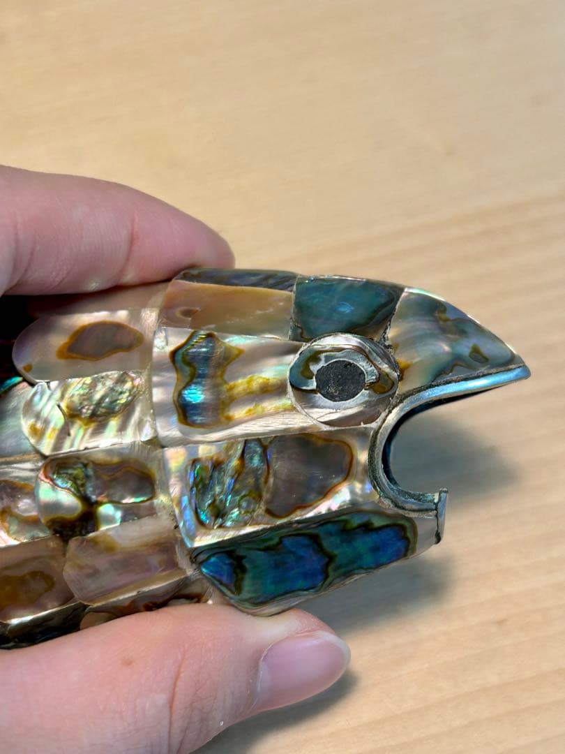 螺鈿　漆器魚型オブジェ自在　約15cm 古美術根付