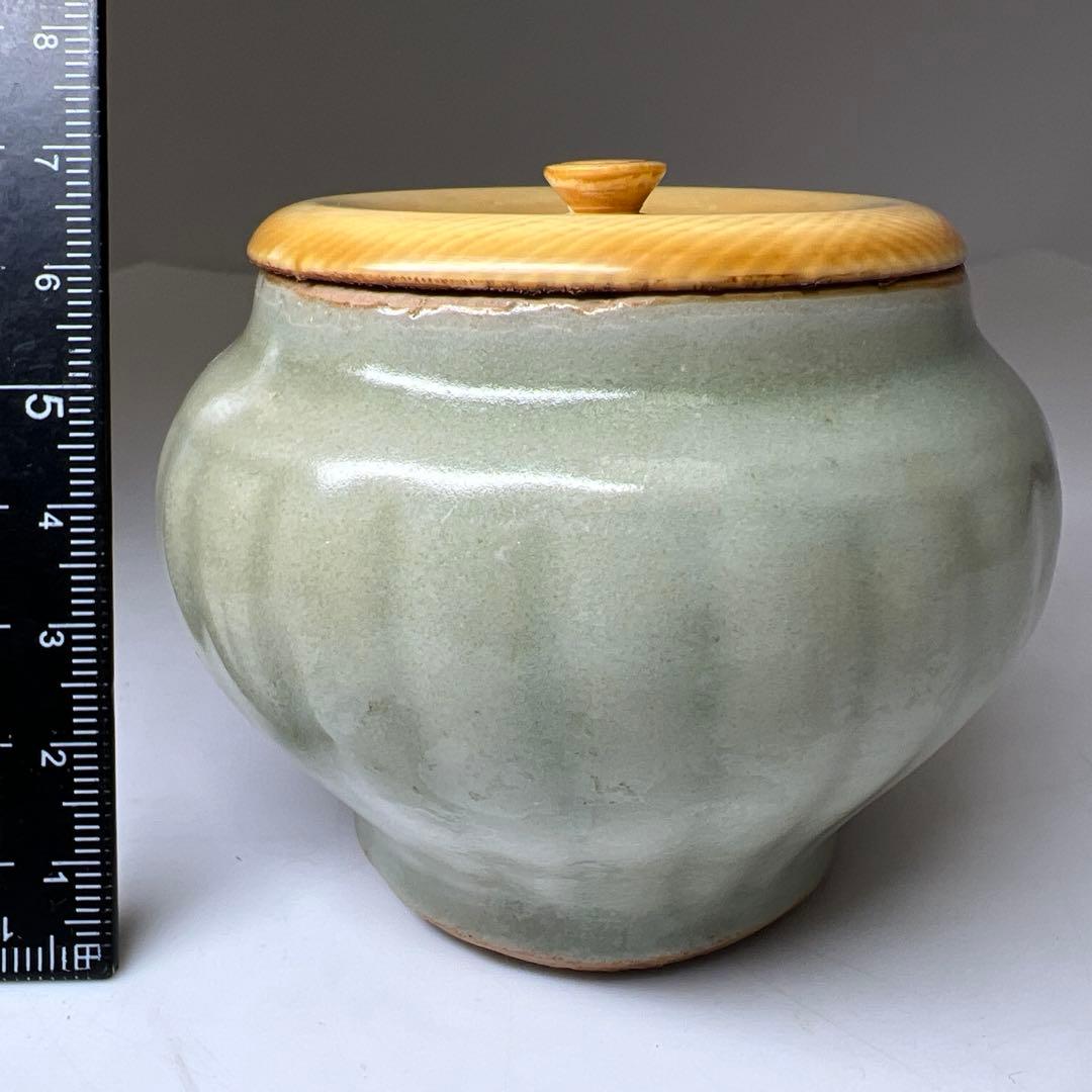 中国明時代　七官青磁茶壷　木箱付　幅約7.7㎝　東Y8-0331☆2Fトトオト