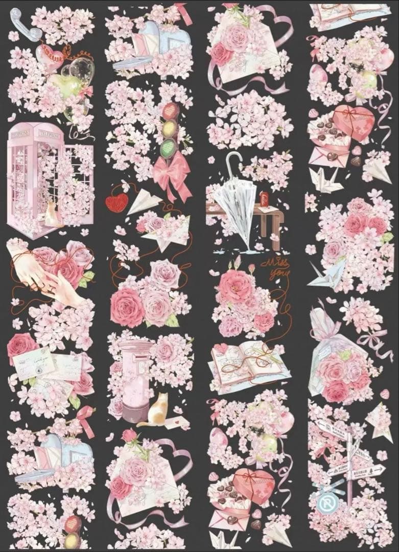 ♡SALE♡ 贝壳光 5.5cm×10m 心动情诗 海外マスキングテープ 花