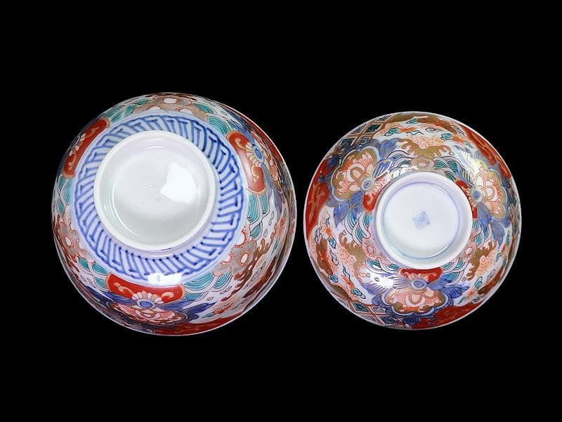 古伊万里　金襴手　菊花四方襷紋　蝶に花の図　蓋茶碗　N1922AS-DCt