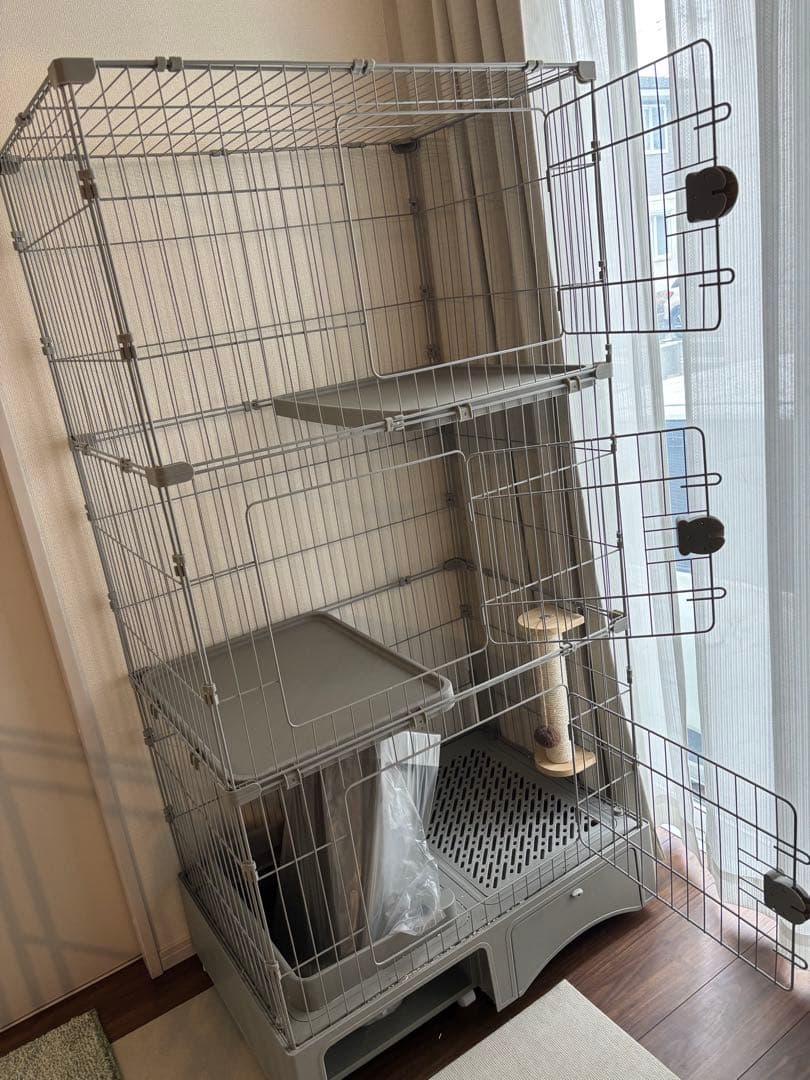 タンスのゲン 猫ゲージ 3段　グレージュ
