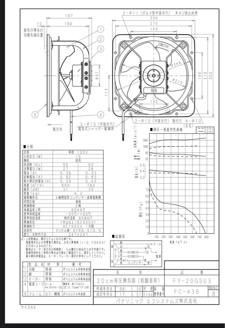 Panasonic 有圧扇　FY-20GSU3