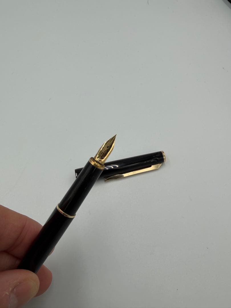 黒い万年筆 金メッキペン先