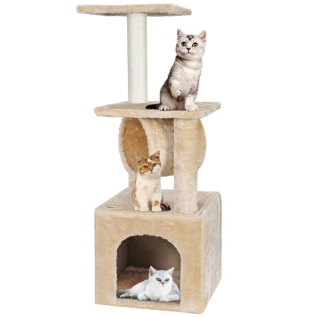 ★据置きタイプ★ キャットタワー 隠れ家 多頭飼いにも 頑丈 安定性抜群