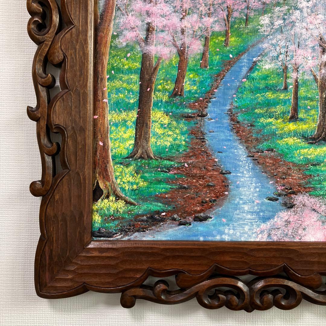 絵画　アクリル画　原画　桜並木　桜　富士山　インテリア　額付き 風景画　S.I