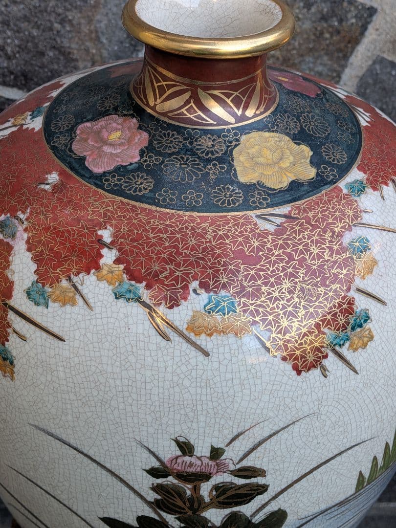 薩摩焼 田薩摩印 丸十字 白薩摩 花瓶　明治期