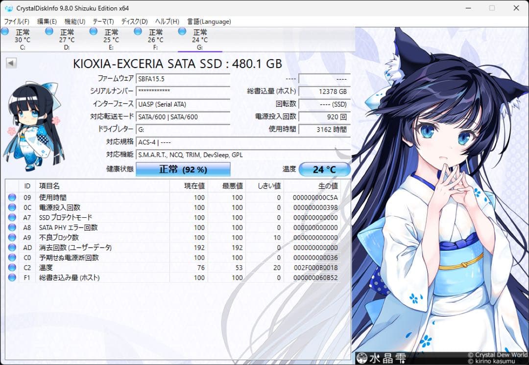 【動作確認済み】KIOXIA EXCERIA 480GB SATA SSD