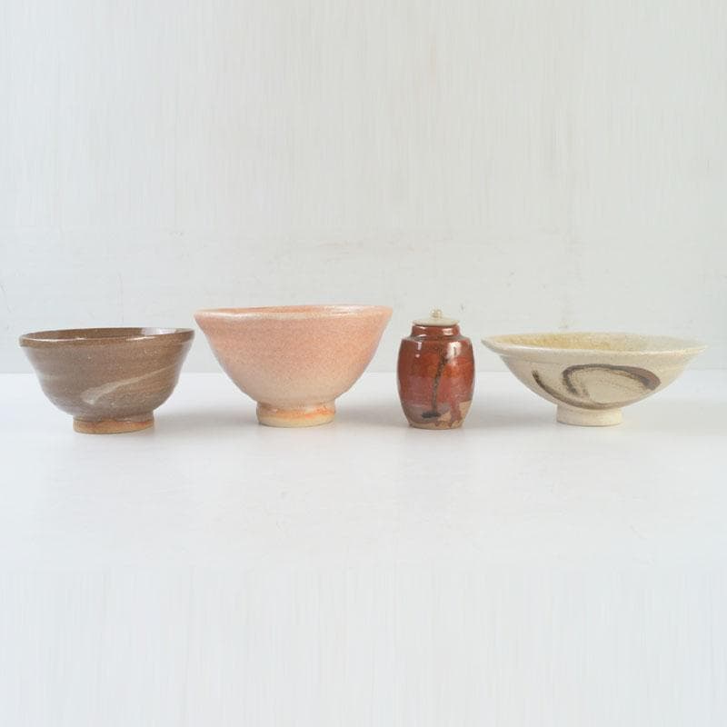 茶道具　日義窯　二代目　日義椿山作　茶碗　茶入　四点まとめて　V　A23