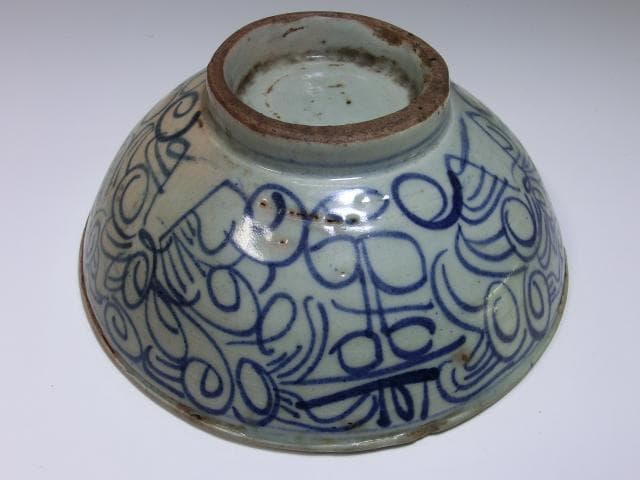鉢【希少】古染付 花唐草紋平茶碗 清代 唐物 古い染付の鉢 古茶碗 酒盃■