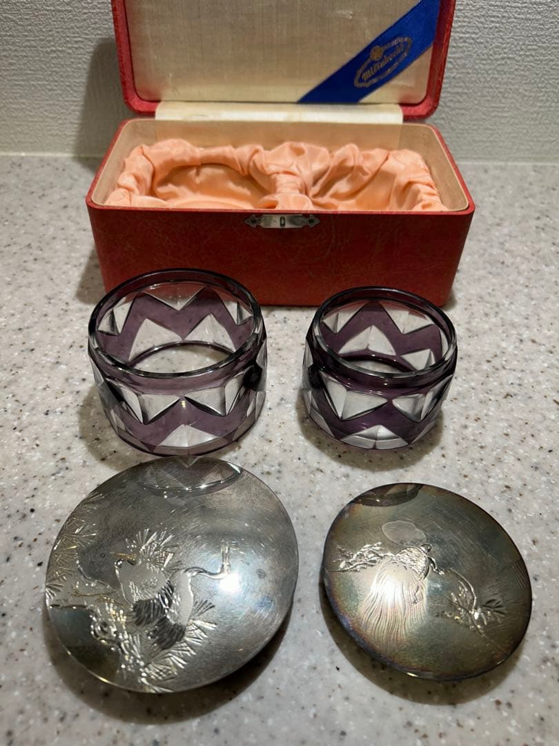 ガラス製容器セット 紫色 幾何学模様