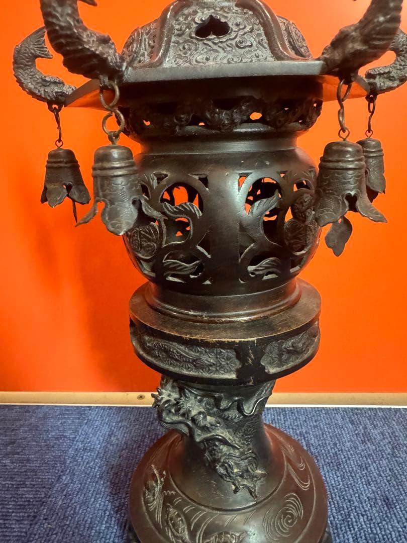1848  古美術品　銅製　龍文　灯篭  置物　時代物