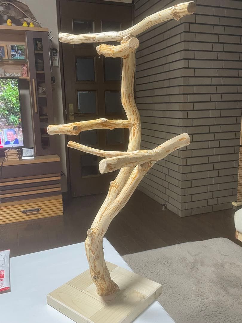 天然木白木大型鳥用　止まり木