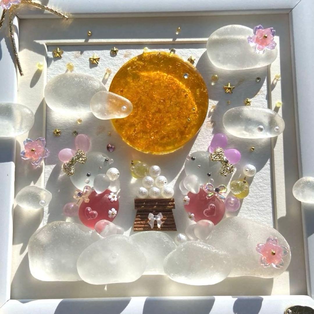 ♡お月見場所はくものうえ♡ガラス シーグラスアート うさぎ姉妹