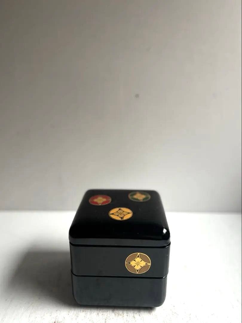 911 会津塗 木製本漆塗 七宝紋二段小重 重箱 菓子器 伝統工芸品 未使用