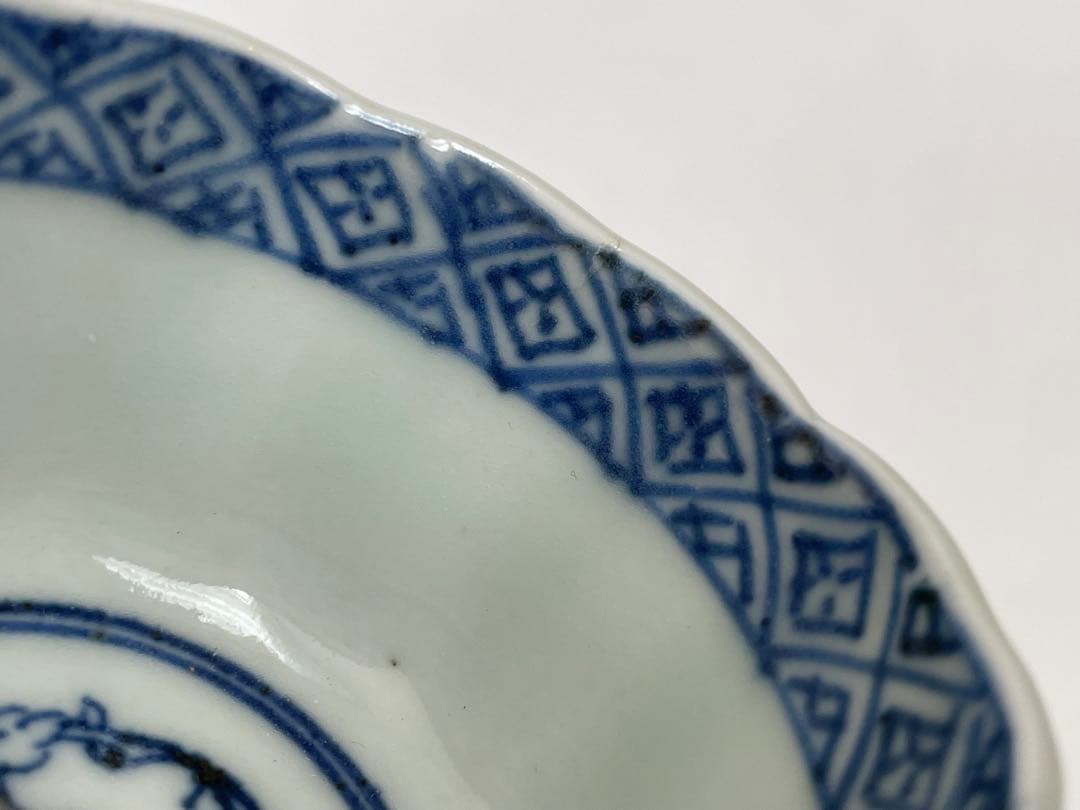 骨董　アンティーク　古伊万里　染付　微塵唐草文様　猪口　盃　酒器　杯　5客