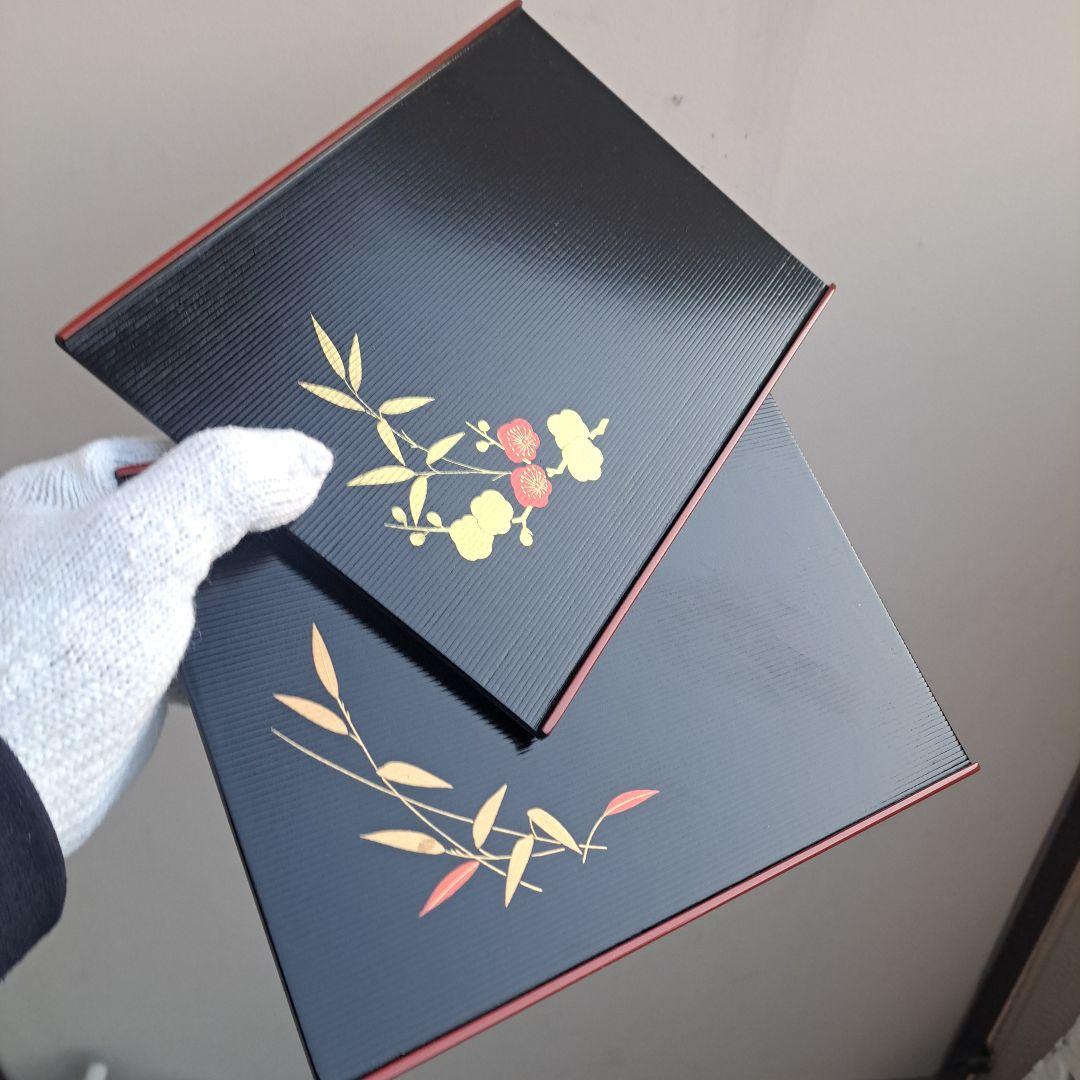 【越前漆器　折敷膳×10客】天然木製　梅/笹蒔絵　未使用/長期保管品