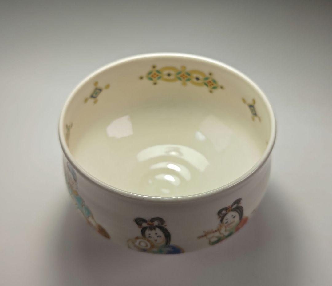 ウ339 茶碗『五山窯　林淡幽造』『色絵　五人囃子茶碗　共箱』茶道具　抹茶碗