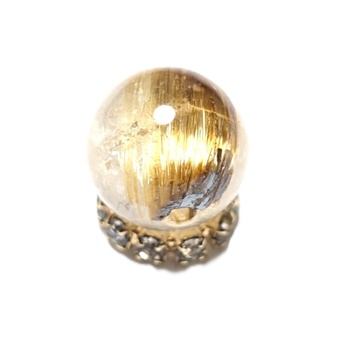 【黄金色が美しい】 キャッツアイルチルクォーツ 8ミリ 粒売り 一点物 貫通穴有