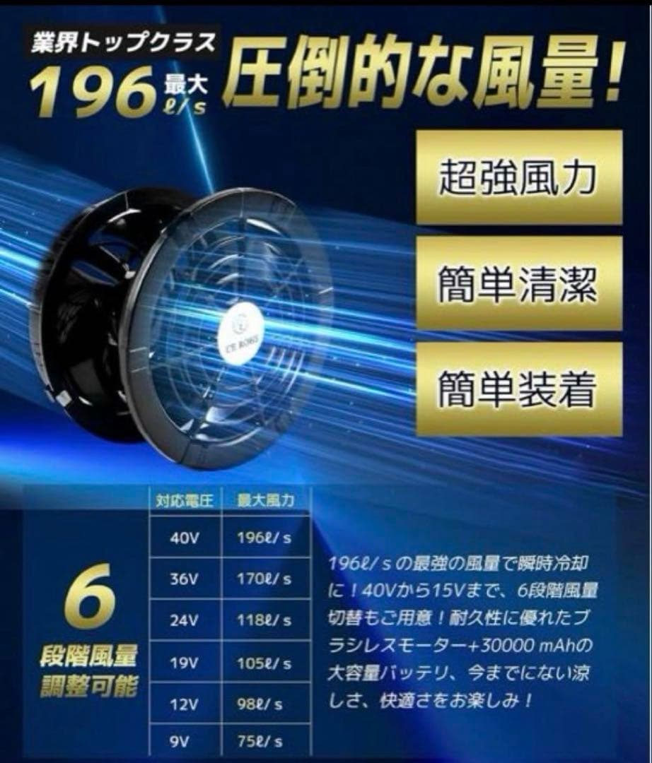 新品✨空調ファンバッテリーセット6段階風量調 40V/30000mAh