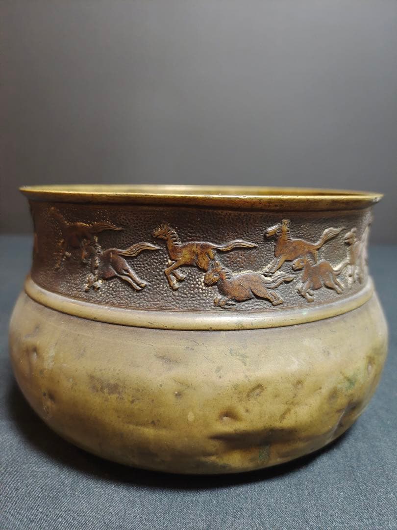 茶道具　唐銅建水　時代物　馬彫　骨董品　古美術　金属工芸　現状品