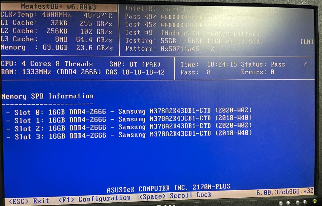 メモリ 16GB×4枚=64GB DDR4-2666 SAMSUNG 動作保証