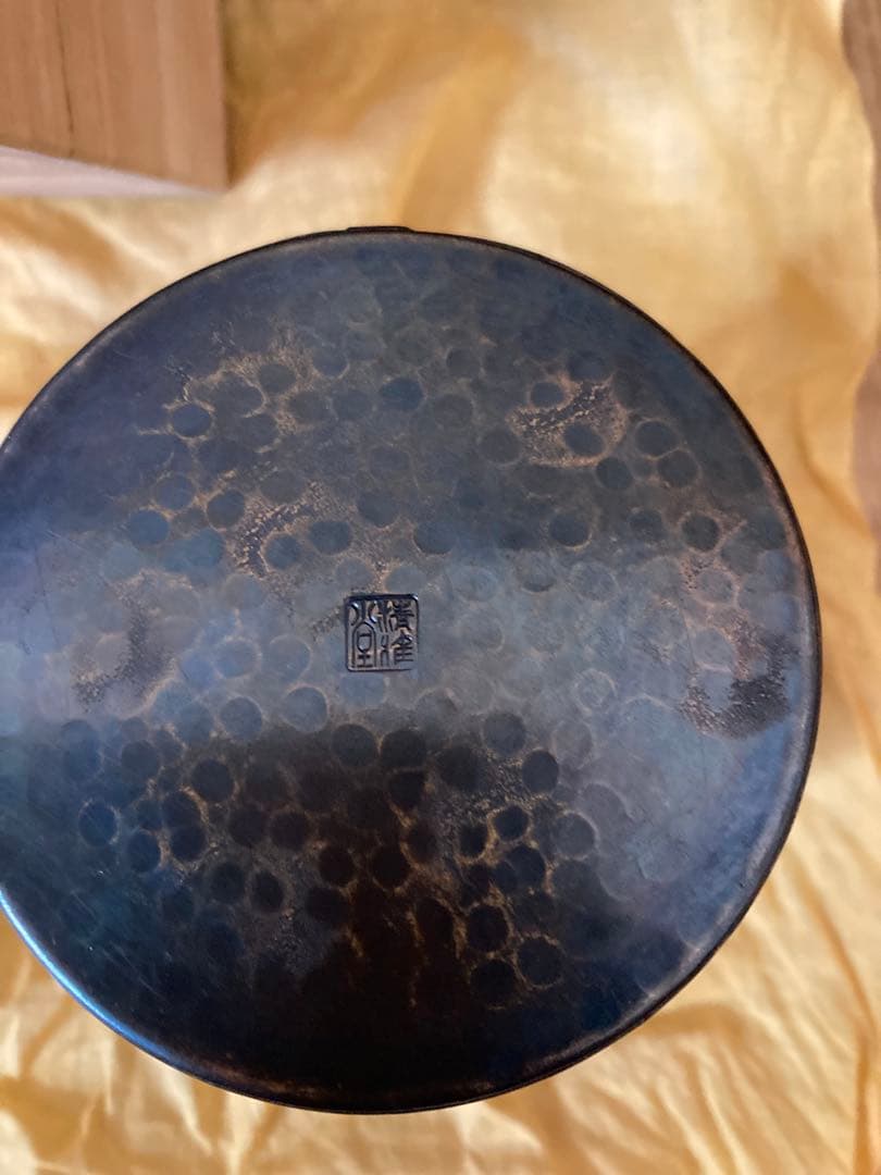 【鎚起工房 清雅堂】銅茶筒　 青藍色　茶器【上杉】茶匙　樺細工茶匙　茶匙　茶道具