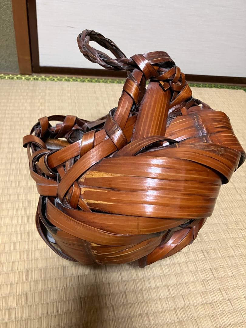 日本竹芸　竹かご　花瓶　編み込花籠 ※筒無し