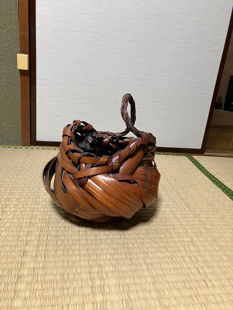 日本竹芸　竹かご　花瓶　編み込花籠 ※筒無し