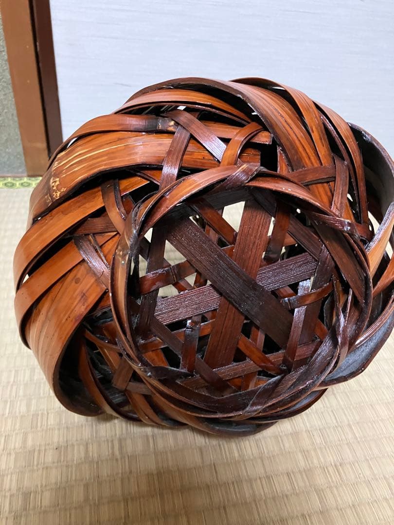 日本竹芸　竹かご　花瓶　編み込花籠 ※筒無し
