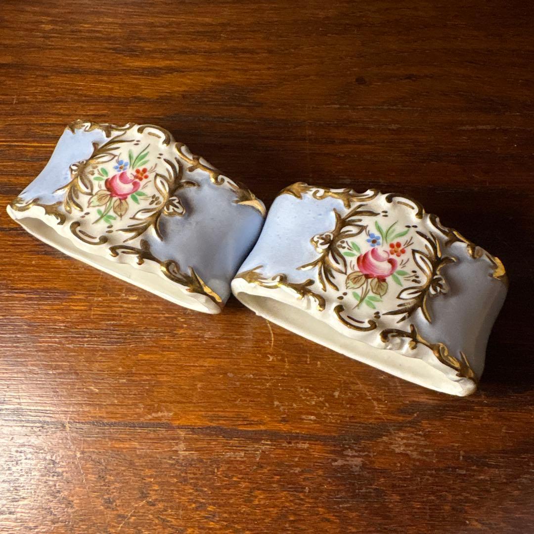 イギリスアンティーク　薔薇柄ナプキンホルダー　陶器　ケース付き