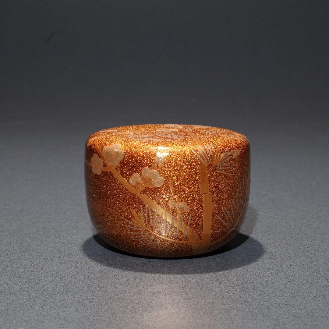 平棗　金蒔絵松梅　裏千家 鵬雲斎花押　桐箱入り　R1689ダW