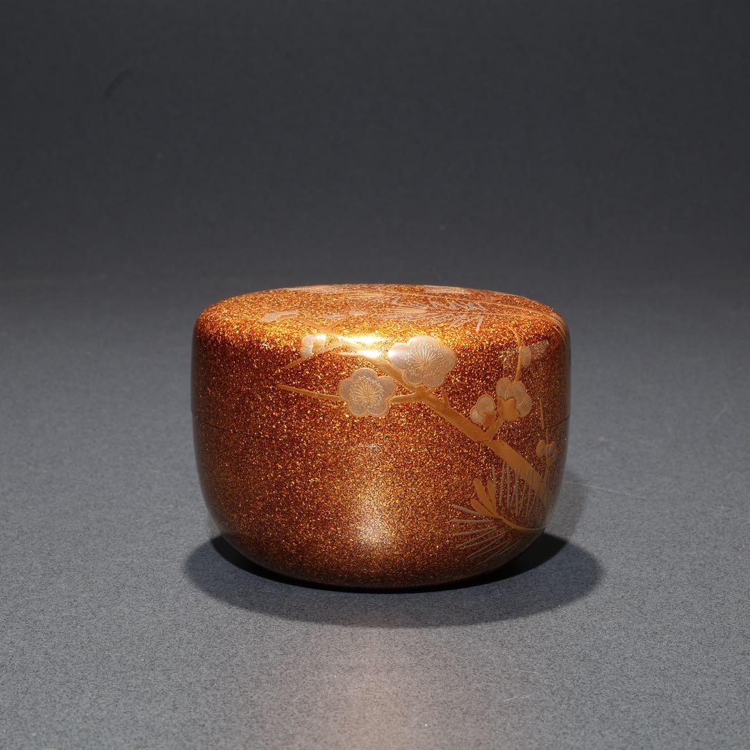 平棗　金蒔絵松梅　裏千家 鵬雲斎花押　桐箱入り　R1689ダW