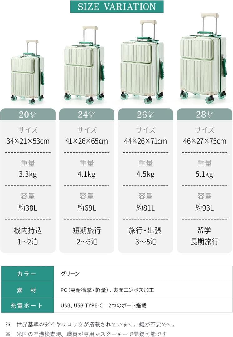 【新品】スーツケース フロントオープン 多機能 キャリーケース 機内持ち込み S