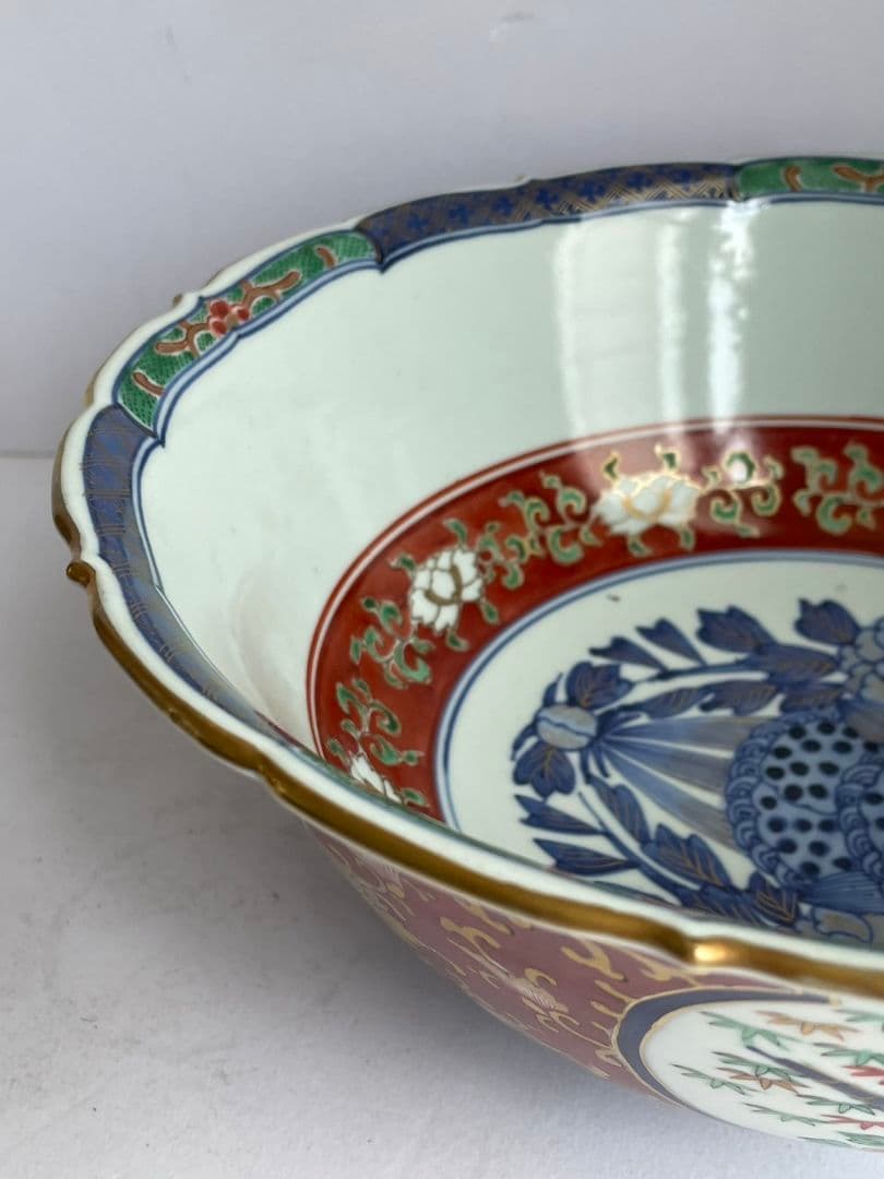 ②古伊万里　金彩赤絵大鉢27cm　木箱付　アンティーク/特大鉢/菓子鉢/深鉢