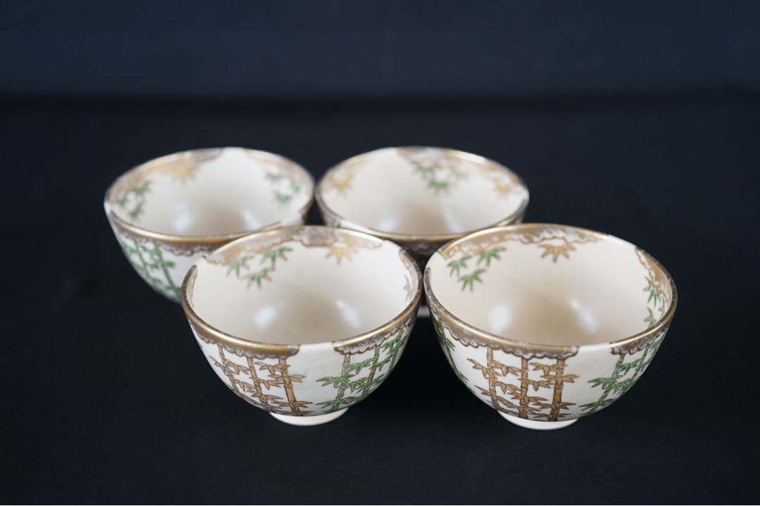 金彩 色絵 竹林 茶碗 川添寿楽 4客 定林寺窯 2客 数茶碗 茶道具