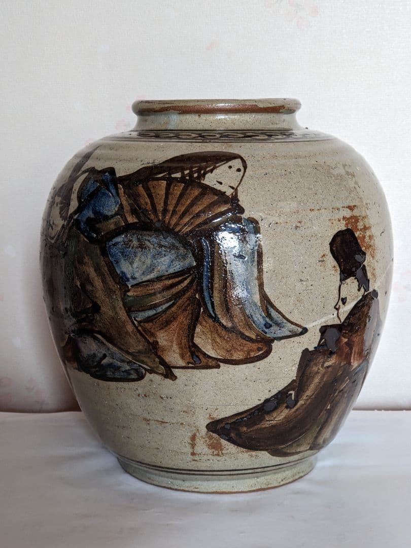 ♦作品少数 乾山焼？三浦乾也 時代絵巻図壺 瓶 花瓶 置物飾りレア物 骨董品