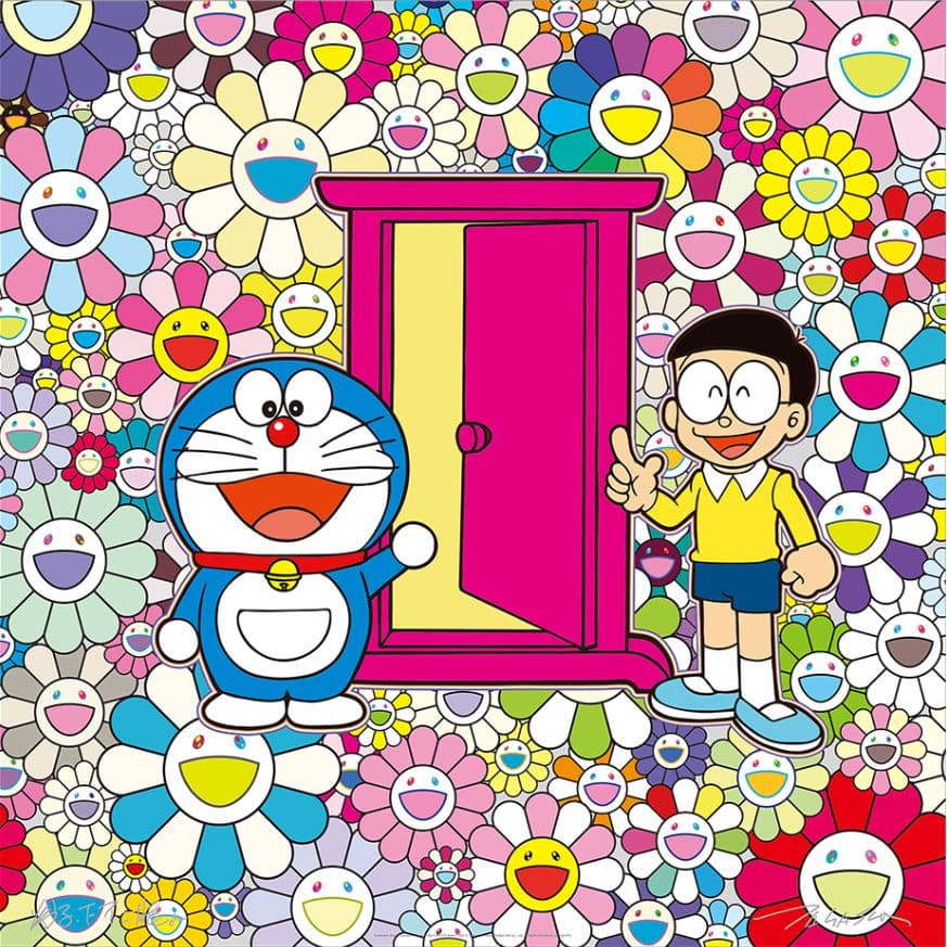 村上隆 お花畑の中のどこでもドア ED1000 ポスター。