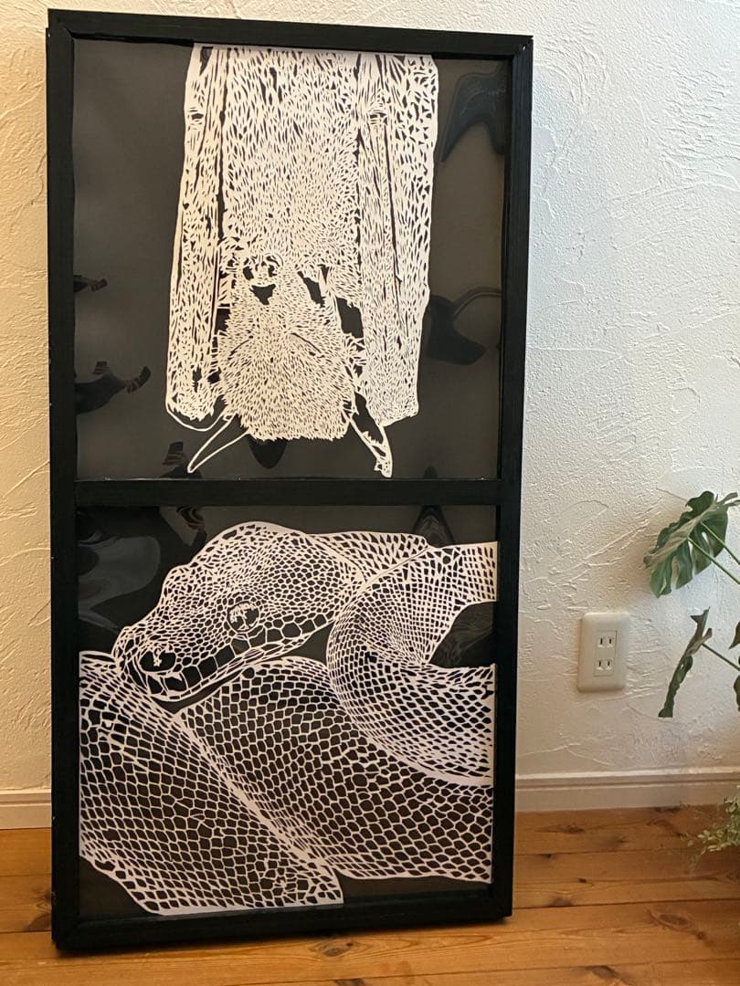 【ハンドメイド】切り絵 アート コウモリ＆蛇　大きい　切り絵本体のみオーダー可能