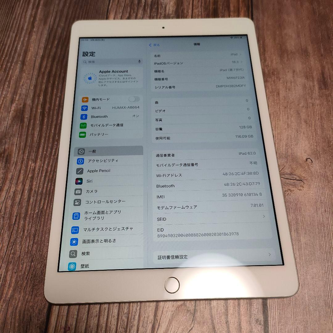 iPad 第7世代 128GB SIMフリー バッテリー100% 美品