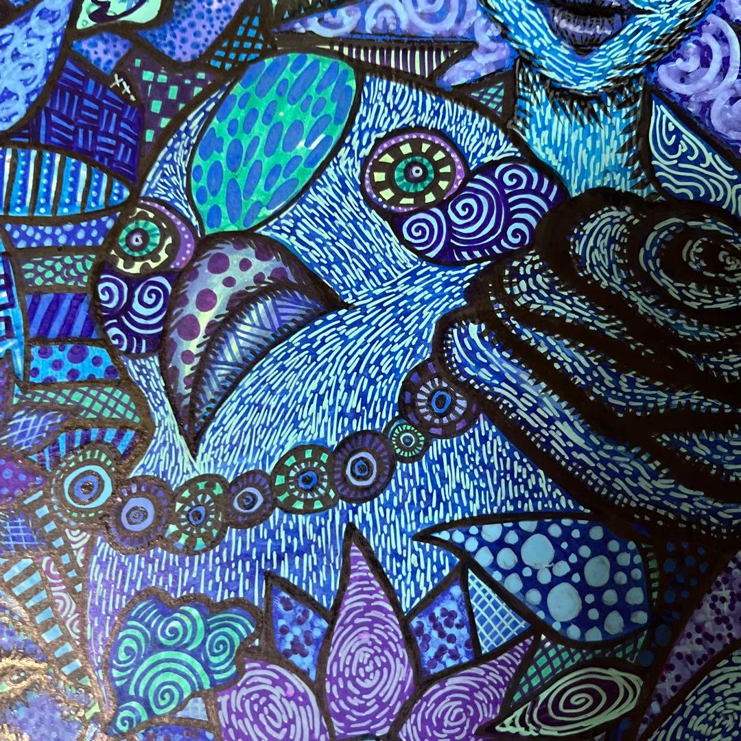 抽象画 青紫色 手描き