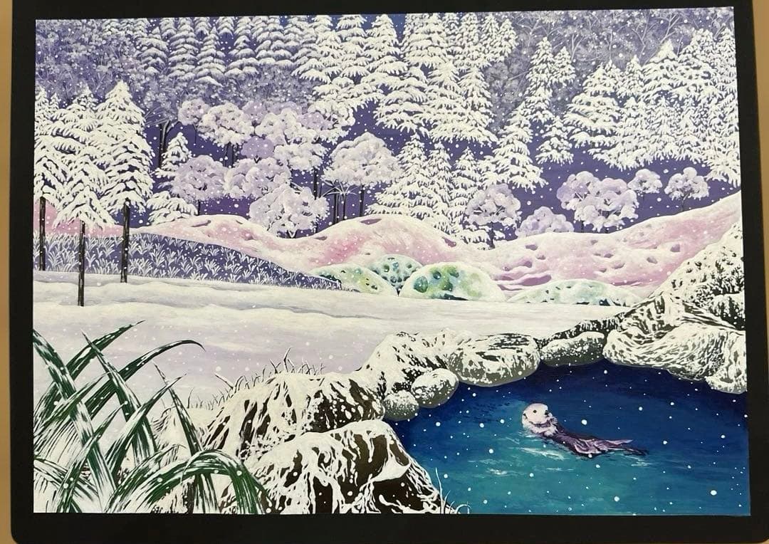 絵画　アクリル画　『旅する雪景色』　冬の絵