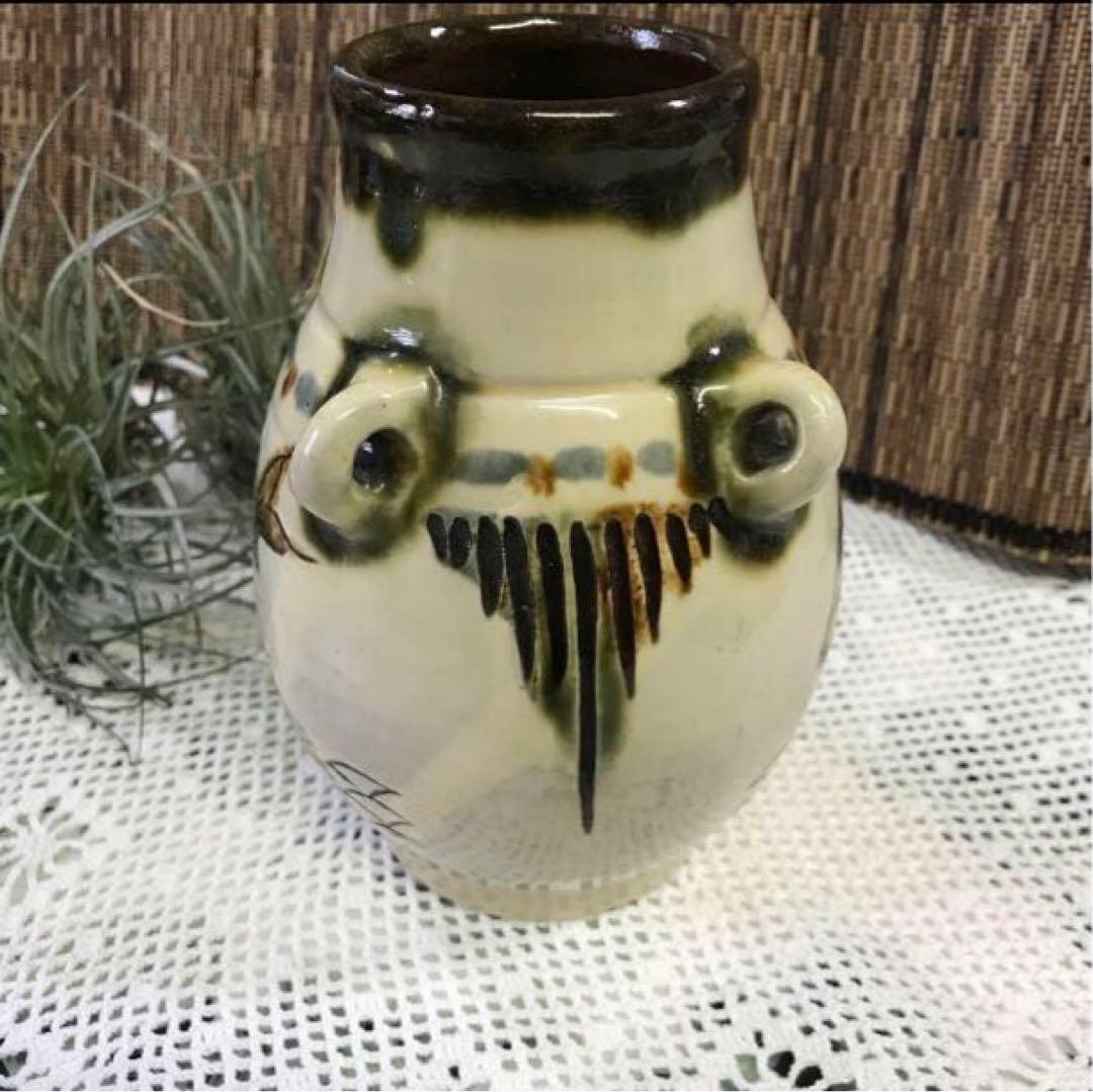 ☆ 新品　沖縄　琉球陶器　やちむん　壺屋焼　作家　新垣栄一作　置物　壺　花器