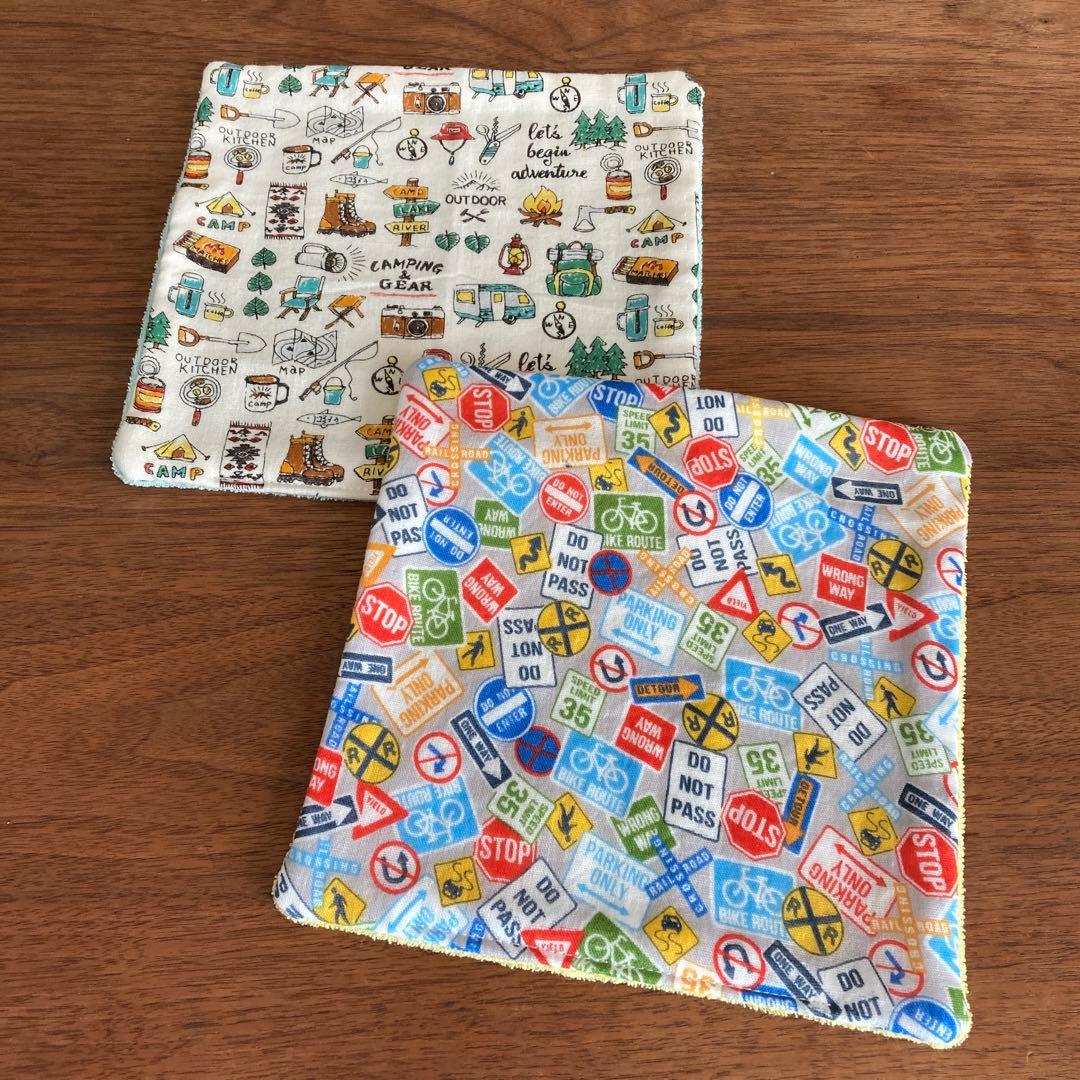 タオルハンカチ　キャンプ&標識　18cm ハンドタオル
