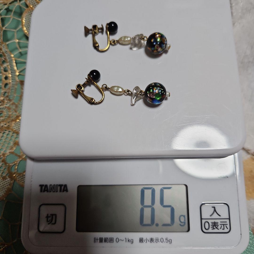 専用。未使用品。七宝焼き。淡水パール付きイヤリング。