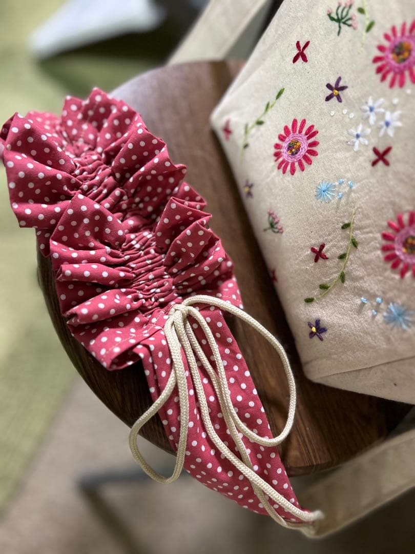 花柄刺繍トートバッグフリルショルダー