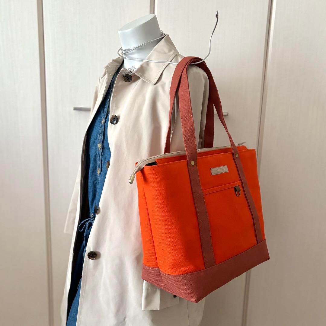 【いねすけ】あおりポケット付きトートバッグL 倉敷8号帆布　キャロット