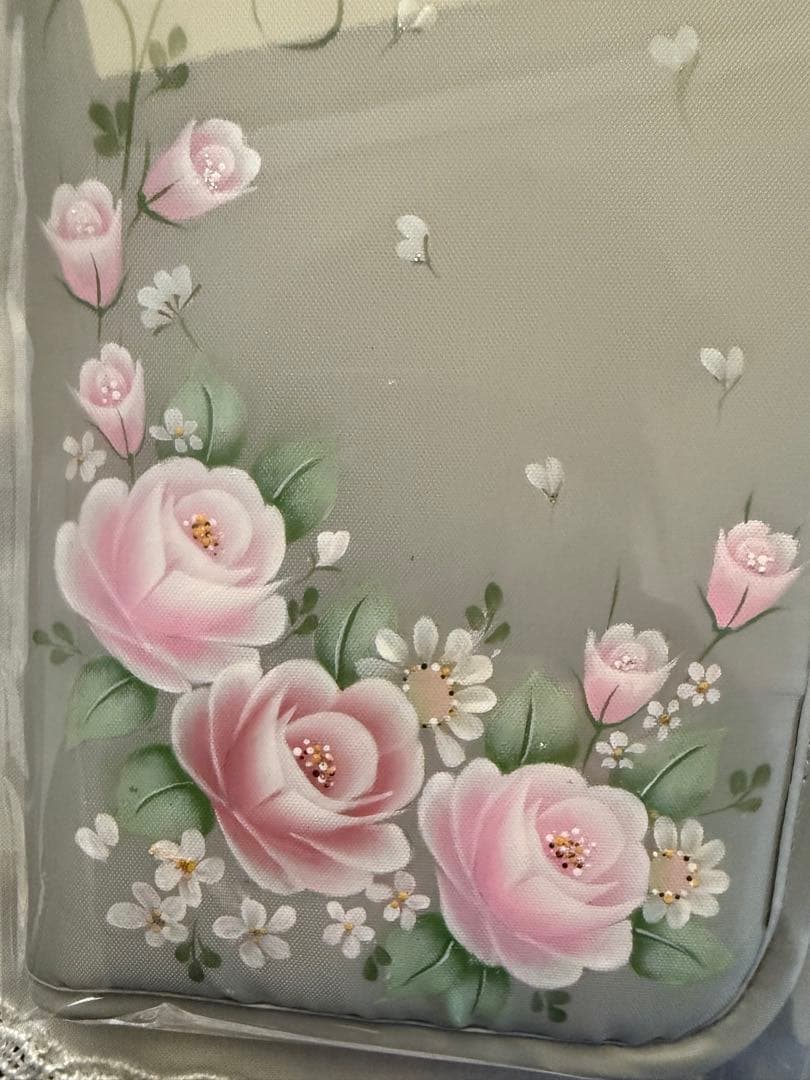 トールペイント作品　花の手描きデザイン　お薬手帳カバー二つ折り